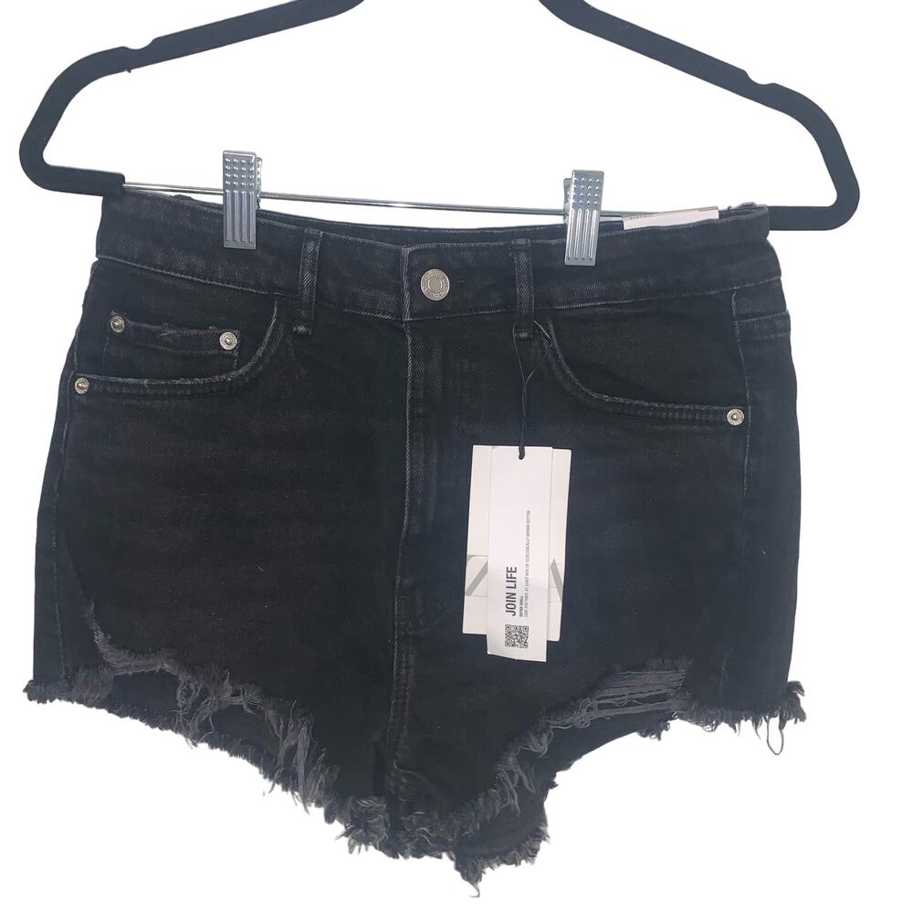 Zara Black Denim Shorts New With Tags Size 8